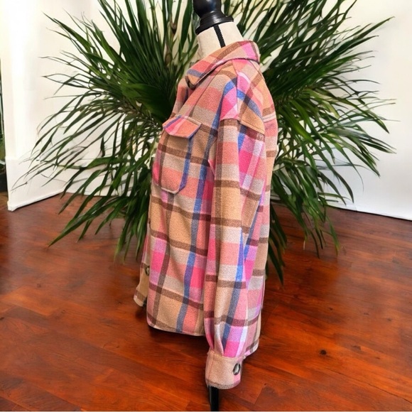 ANTHROPOLOGIE | AVEC LES FILLES Pink Tan Brown Blue Plaid Shacket Jacket – XS - Picture 4 of 10